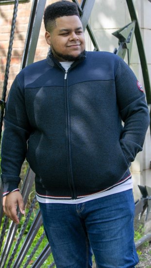 D555 ABERDARE Knitted Zip Through Sweater With Bonded Check Lining Navy Marl - Felpe & felpe con cappuccio - Felpe & Felpe con Cappuccio Uomo Taglie Forti