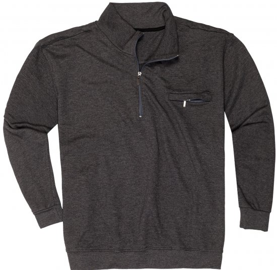 Adamo Athen Sweatshirt Half Zipper Charocal - Felpe & felpe con cappuccio - Felpe & Felpe con Cappuccio Uomo Taglie Forti