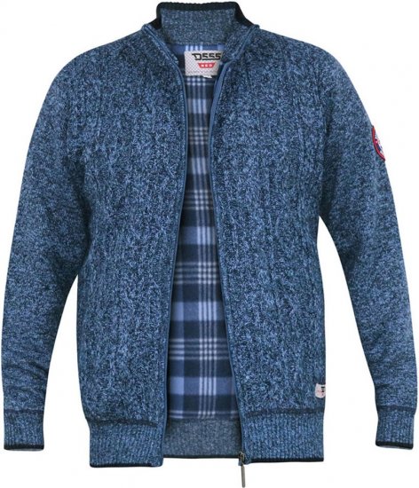 D555 ECCLES Cable Knitted Zip Through Sweater With Bonded Check Lining Denim Marl - Felpe & felpe con cappuccio - Felpe & Felpe con Cappuccio Uomo Taglie Forti