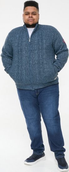 D555 ECCLES Cable Knitted Zip Through Sweater With Bonded Check Lining Denim Marl - Felpe & felpe con cappuccio - Felpe & Felpe con Cappuccio Uomo Taglie Forti