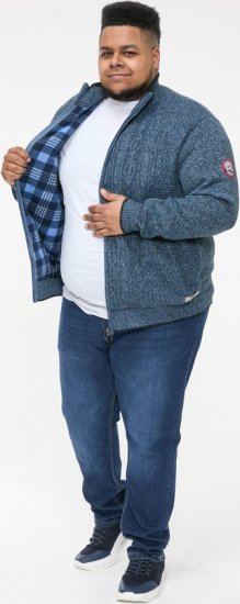 D555 ECCLES Cable Knitted Zip Through Sweater With Bonded Check Lining Denim Marl - Felpe & felpe con cappuccio - Felpe & Felpe con Cappuccio Uomo Taglie Forti