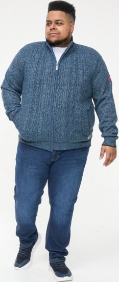 D555 ECCLES Cable Knitted Zip Through Sweater With Bonded Check Lining Denim Marl - Felpe & felpe con cappuccio - Felpe & Felpe con Cappuccio Uomo Taglie Forti