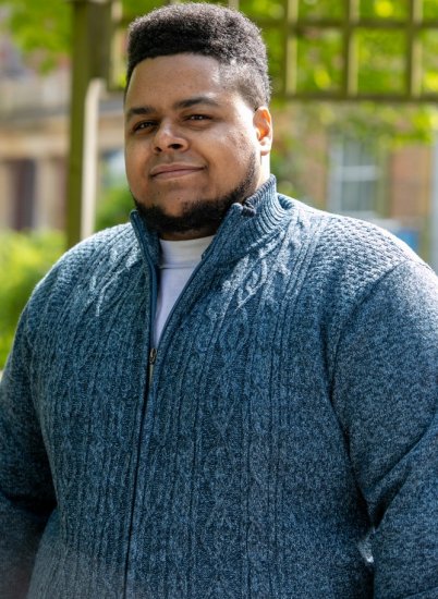 D555 ECCLES Cable Knitted Zip Through Sweater With Bonded Check Lining Denim Marl - Felpe & felpe con cappuccio - Felpe & Felpe con Cappuccio Uomo Taglie Forti