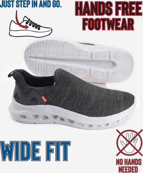 D555 Blyth 1 Kingsize Hands Free Shoes With Knitted Top Black - Scarpe da uomo 40-52 - 