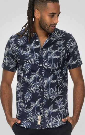 D555 Truro Hawaiian AOP Short Sleeve Button Down Collar Shirt Navy - Camicie - Camicie Taglie Forti Uomo