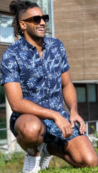 D555 Truro Hawaiian AOP Short Sleeve Button Down Collar Shirt Navy - Camicie - Camicie Taglie Forti Uomo
