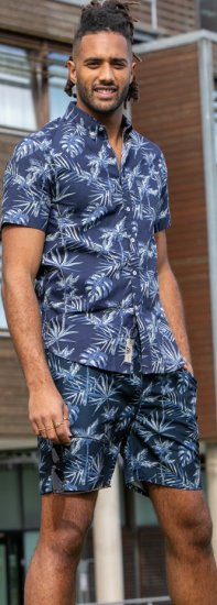 D555 Truro Hawaiian AOP Short Sleeve Button Down Collar Shirt Navy - Camicie - Camicie Taglie Forti Uomo