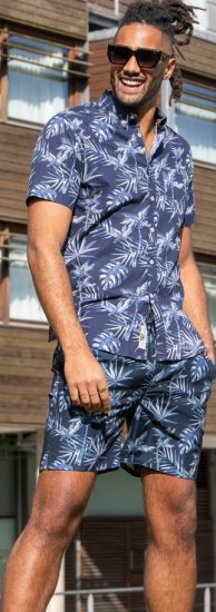 D555 Truro Hawaiian AOP Short Sleeve Button Down Collar Shirt Navy - Camicie - Camicie Taglie Forti Uomo