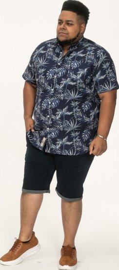 D555 Truro Hawaiian AOP Short Sleeve Button Down Collar Shirt Navy - Camicie - Camicie Taglie Forti Uomo
