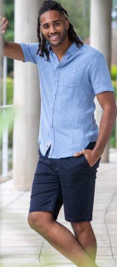 D555 Falmouth 1 Linen Mix Short Sleeve Shirt With Button Down Blue - Camicie - Camicie Taglie Forti Uomo