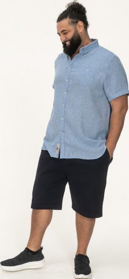 D555 Falmouth 1 Linen Mix Short Sleeve Shirt With Button Down Blue - Camicie - Camicie Taglie Forti Uomo