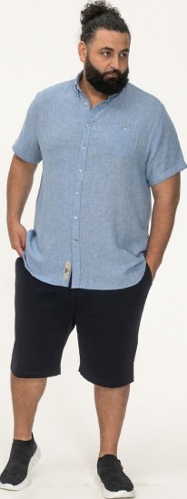 D555 Falmouth 1 Linen Mix Short Sleeve Shirt With Button Down Blue - Camicie - Camicie Taglie Forti Uomo