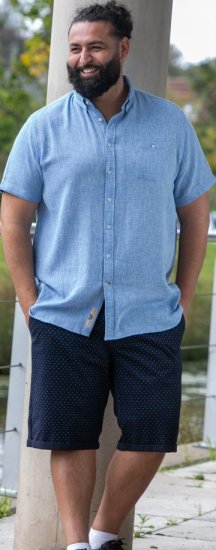 D555 Falmouth 1 Linen Mix Short Sleeve Shirt With Button Down Blue - Camicie - Camicie Taglie Forti Uomo