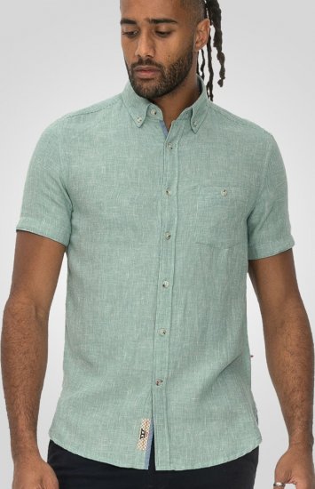 D555 Falmouth 2 Linen Mix Short Sleeve Shirt With Button Down Mint - Camicie - Camicie Taglie Forti Uomo