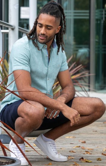 D555 Falmouth 2 Linen Mix Short Sleeve Shirt With Button Down Mint - Camicie - Camicie Taglie Forti Uomo