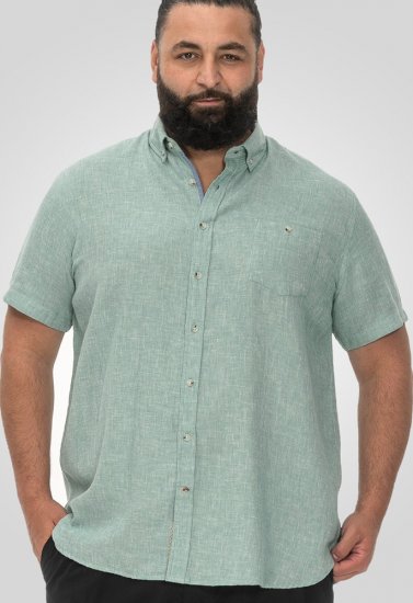D555 Falmouth 2 Linen Mix Short Sleeve Shirt With Button Down Mint - Camicie - Camicie Taglie Forti Uomo
