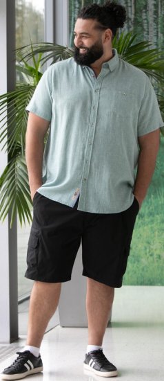 D555 Falmouth 2 Linen Mix Short Sleeve Shirt With Button Down Mint - Camicie - Camicie Taglie Forti Uomo