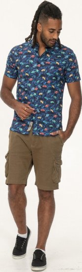 D555 Hartlepool Short Sleeve Vintage Car AOP Stretch Shirt Blue - Camicie - Camicie Taglie Forti Uomo