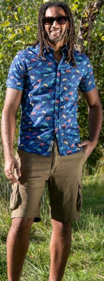 D555 Hartlepool Short Sleeve Vintage Car AOP Stretch Shirt Blue - Camicie - Camicie Taglie Forti Uomo