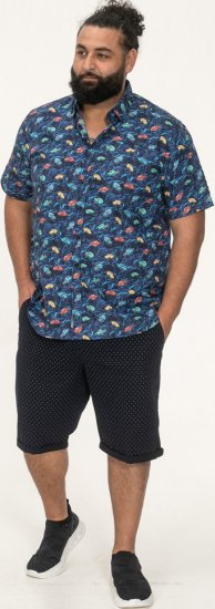 D555 Hartlepool Short Sleeve Vintage Car AOP Stretch Shirt Blue - Camicie - Camicie Taglie Forti Uomo