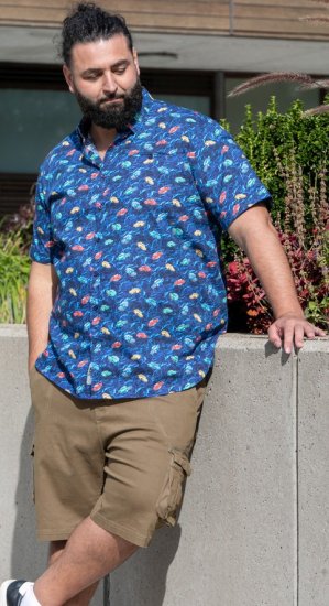 D555 Hartlepool Short Sleeve Vintage Car AOP Stretch Shirt Blue - Camicie - Camicie Taglie Forti Uomo