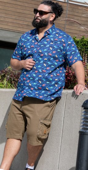 D555 Hartlepool Short Sleeve Vintage Car AOP Stretch Shirt Blue - Camicie - Camicie Taglie Forti Uomo