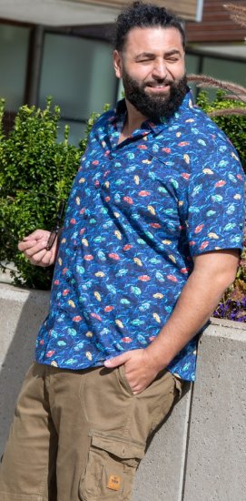 D555 Hartlepool Short Sleeve Vintage Car AOP Stretch Shirt Blue - Camicie - Camicie Taglie Forti Uomo