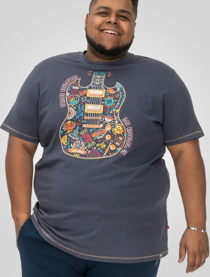 D555 Stockport Multi Coloured Guitar Printed T-Shirt Denim - Magliette - Magliette Uomo Taglie Forti