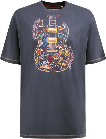 D555 Stockport Multi Coloured Guitar Printed T-Shirt Denim - Magliette - Magliette Uomo Taglie Forti