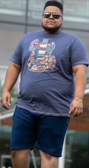 D555 Stockport Multi Coloured Guitar Printed T-Shirt Denim - Magliette - Magliette Uomo Taglie Forti