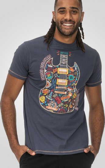 D555 Stockport Multi Coloured Guitar Printed T-Shirt Denim - Magliette - Magliette Uomo Taglie Forti