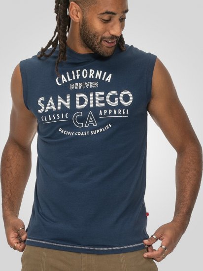 D555 Havant San Diego Printed Sleeveless T-Shirt French Navy - Magliette - Magliette Uomo Taglie Forti