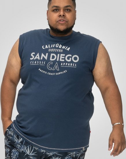D555 Havant San Diego Printed Sleeveless T-Shirt French Navy - Magliette - Magliette Uomo Taglie Forti