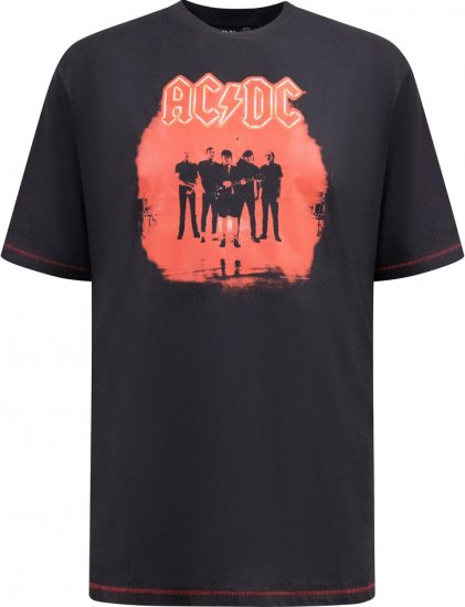 D555 Uxbridge Official ACDC Band Printed Crew Neck T-Shirt Washed Black - Magliette - Magliette Uomo Taglie Forti
