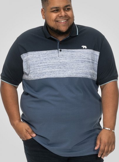 D555 Leeds Cut And Sew Polo With Jacquard Collar And Cuffs Navy - Polo - Polo Uomo Taglie Forti