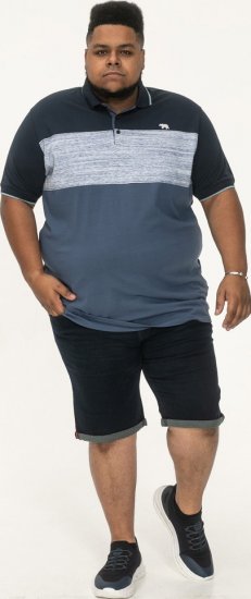 D555 Leeds Cut And Sew Polo With Jacquard Collar And Cuffs Navy - Polo - Polo Uomo Taglie Forti