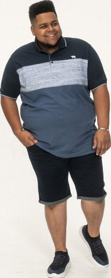 D555 Leeds Cut And Sew Polo With Jacquard Collar And Cuffs Navy - Polo - Polo Uomo Taglie Forti