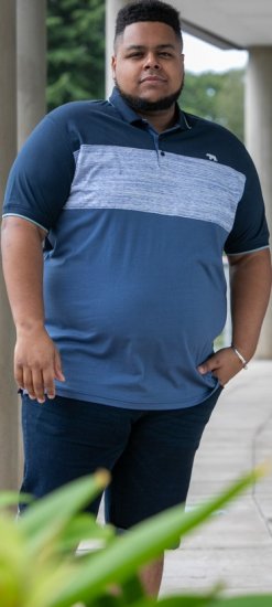 D555 Leeds Cut And Sew Polo With Jacquard Collar And Cuffs Navy - Polo - Polo Uomo Taglie Forti