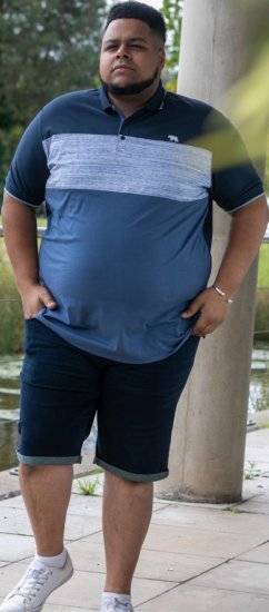 D555 Leeds Cut And Sew Polo With Jacquard Collar And Cuffs Navy - Polo - Polo Uomo Taglie Forti