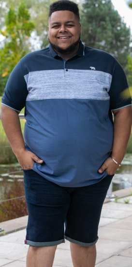 D555 Leeds Cut And Sew Polo With Jacquard Collar And Cuffs Navy - Polo - Polo Uomo Taglie Forti