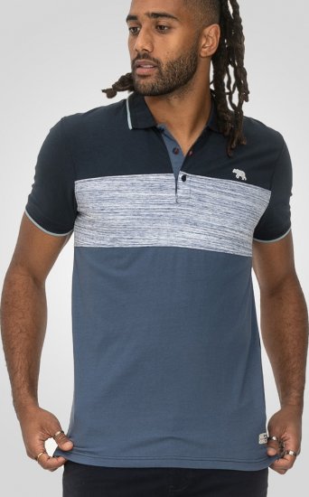 D555 Leeds Cut And Sew Polo With Jacquard Collar And Cuffs Navy - Polo - Polo Uomo Taglie Forti