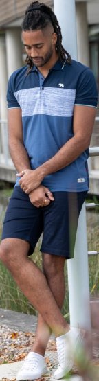 D555 Leeds Cut And Sew Polo With Jacquard Collar And Cuffs Navy - Polo - Polo Uomo Taglie Forti