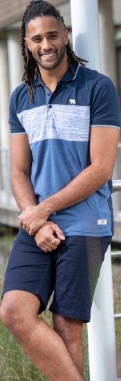 D555 Leeds Cut And Sew Polo With Jacquard Collar And Cuffs Navy - Polo - Polo Uomo Taglie Forti