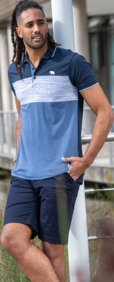 D555 Leeds Cut And Sew Polo With Jacquard Collar And Cuffs Navy - Polo - Polo Uomo Taglie Forti