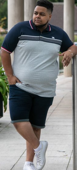 D555 Tipton Stripe Jacquard Short Sleeve Polo Navy - Polo - Polo Uomo Taglie Forti