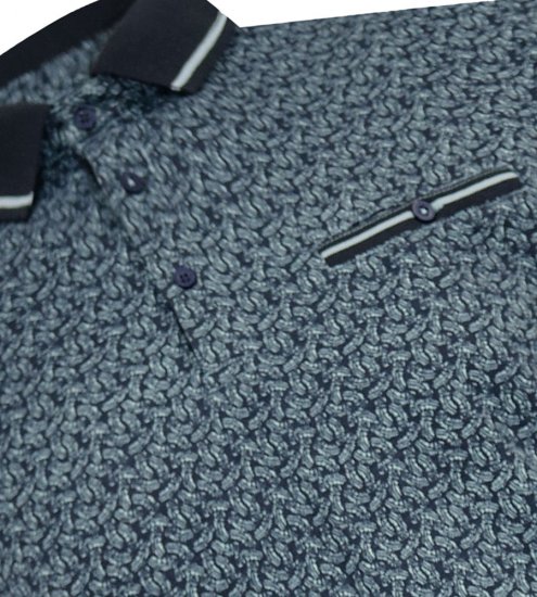 D555 Woolwich AOP Polo Shirt With Ribbed Collar Blue - Polo - Polo Uomo Taglie Forti