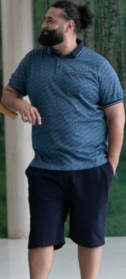 D555 Woolwich AOP Polo Shirt With Ribbed Collar Blue - Polo - Polo Uomo Taglie Forti