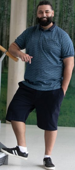 D555 Woolwich AOP Polo Shirt With Ribbed Collar Blue - Polo - Polo Uomo Taglie Forti