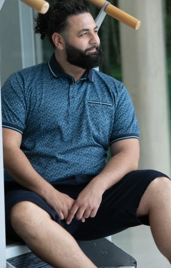 D555 Woolwich AOP Polo Shirt With Ribbed Collar Blue - Polo - Polo Uomo Taglie Forti