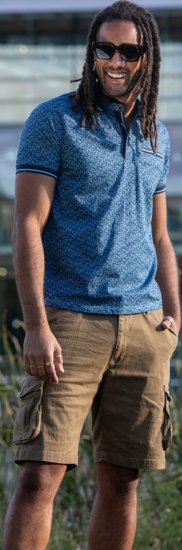 D555 Woolwich AOP Polo Shirt With Ribbed Collar Blue - Polo - Polo Uomo Taglie Forti